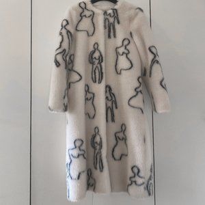 Shrimps Callum Cream White Faux Fur Doodles Print… - image 1